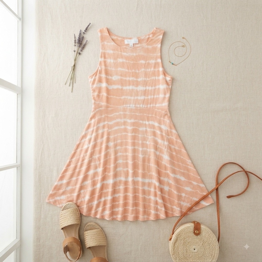 Workshop Sleeveless Dress Womens Medium Peach Tie Dye Fit Flare Casual Boho